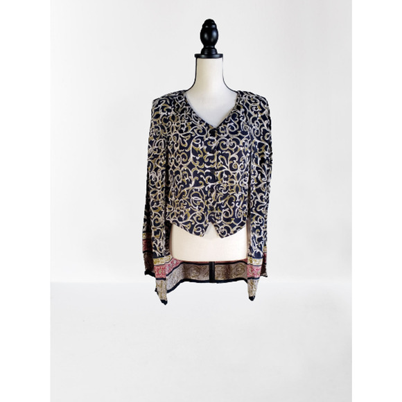 More by Lata Women's 2 in 1 Black & Gold Scroll Vest & Coat Blouse, Size: S, New - Picture 1 of 9